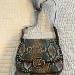 Rafe Snake Print Crossbody Bag in Brown and Green